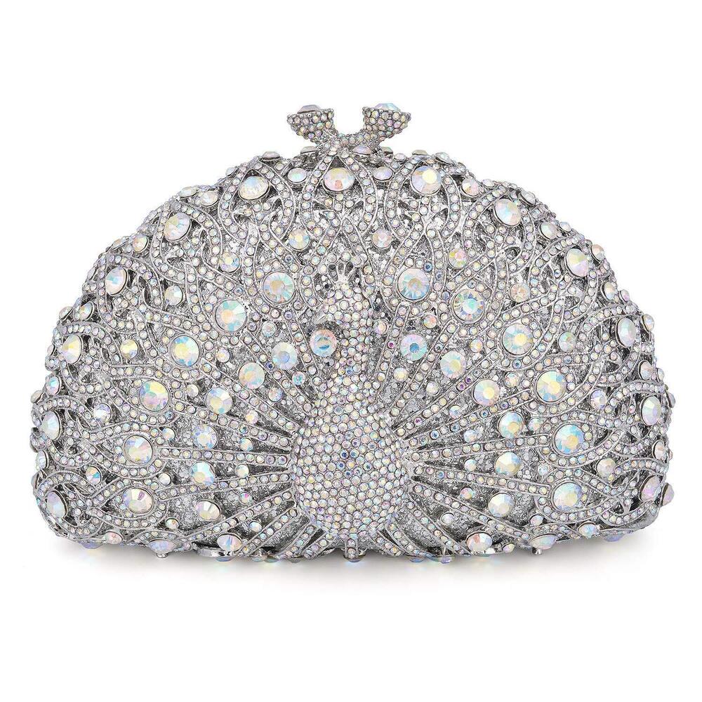 7894 Peacock Luxury Rhinestone Crystal Evening Clutch Bag Sparkly Bride